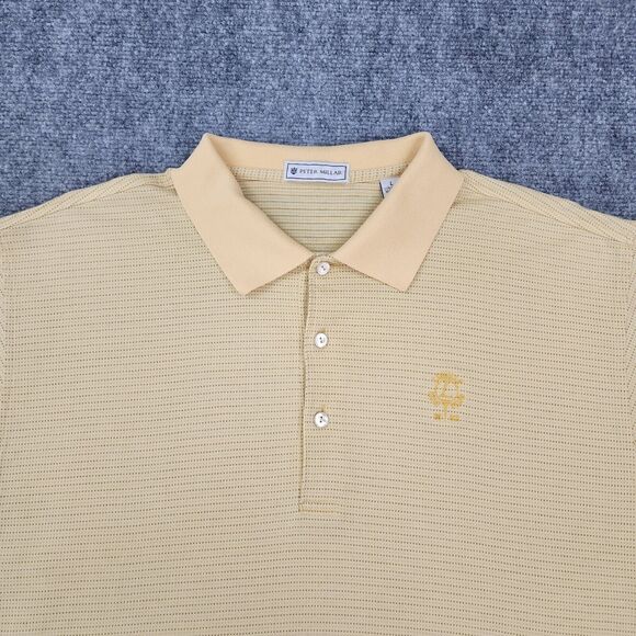 Peter Millar Shirt Men Large Yellow Micro Dot Polo Short Sleeve Performance Golf - Picture 8 of 16